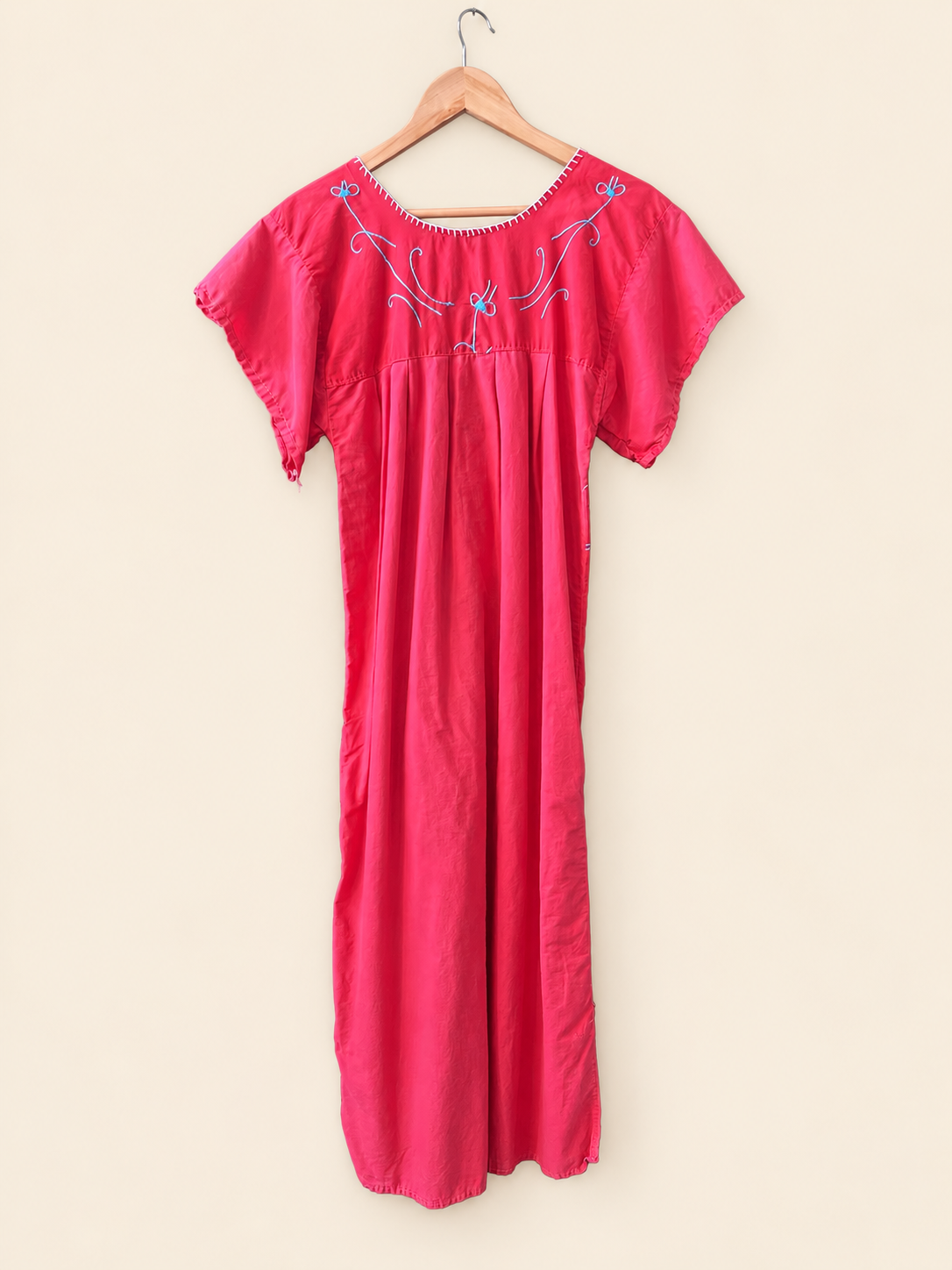70s Embroidered Red Dress