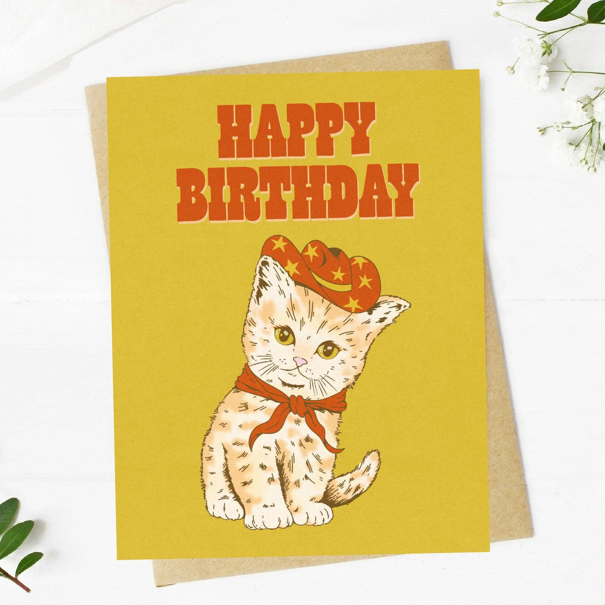 Happy Birthday Cowboy Cat Western Birthday Card