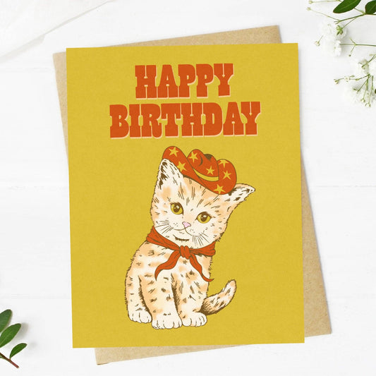 Happy Birthday Cowboy Cat Western Birthday Card