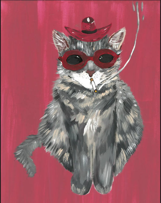 Elton Party Girl in Sunglasses Smoking Cat Print