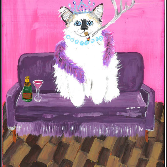 Fancy Princess Smoking Cat Print